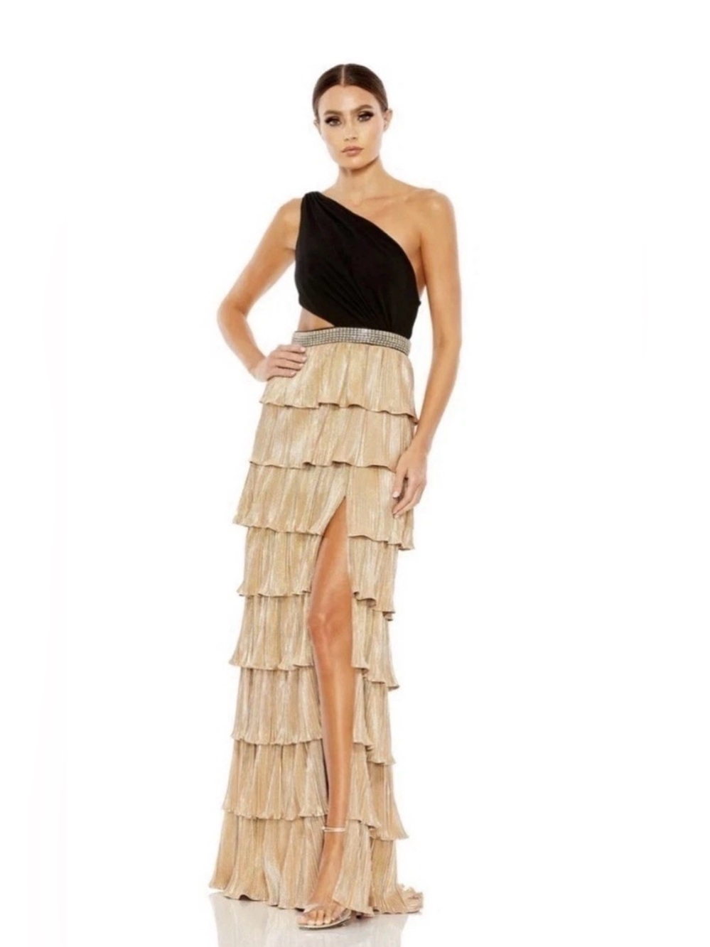 Mac Duggal Black and Gold Long Formal Dress Style 26742 Size 14 BNWT